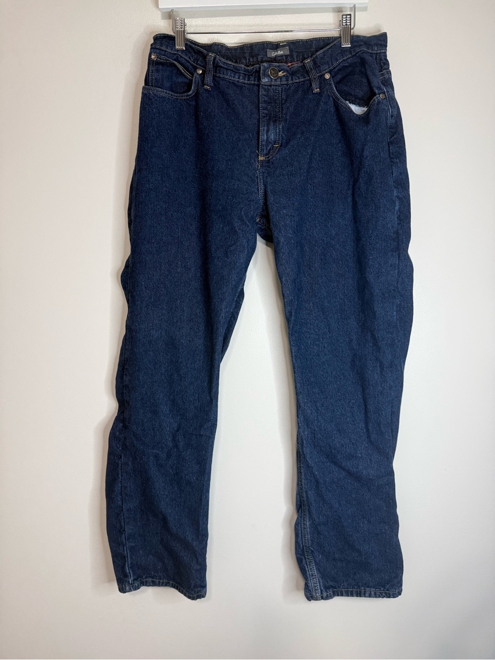 Cabelas Vintage Dark Blue flannel lined Straight-Leg Jeans size 14 shor